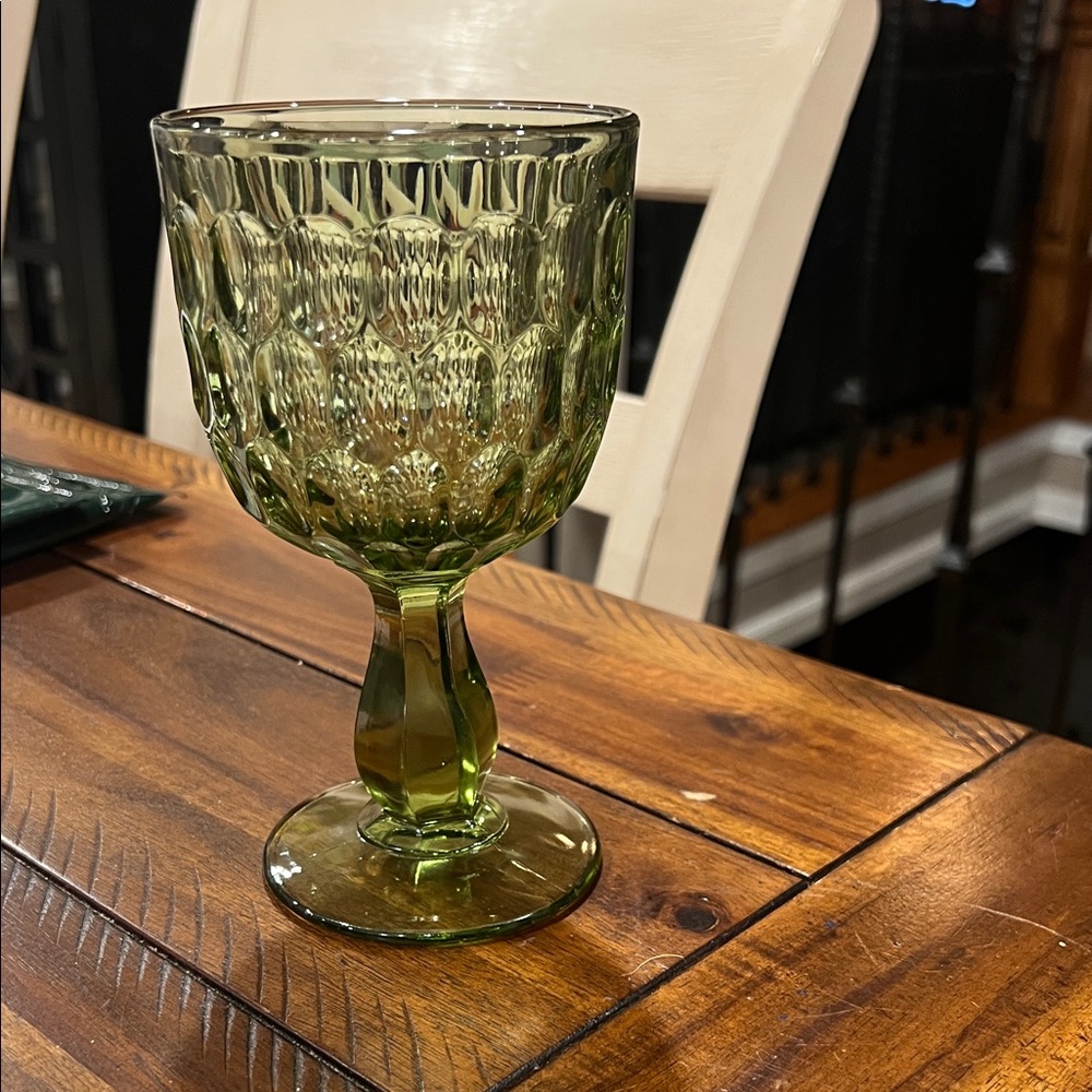 Colonial Green Textured Goblet Fenton Thumbprint